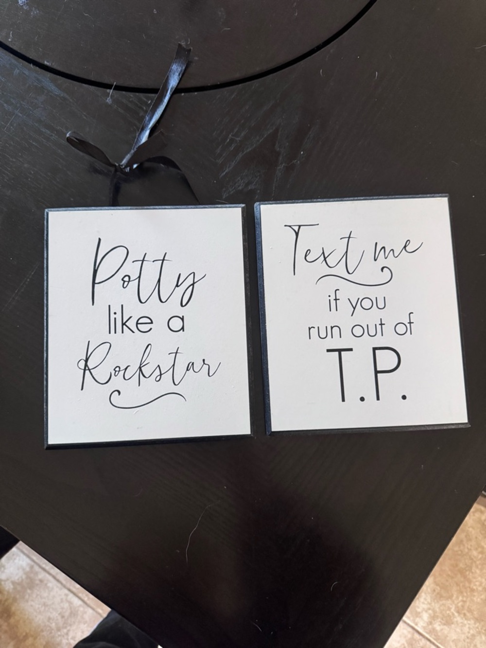 Bathroom Wall Wooden Sign Set - Black & White Humorous Toilet Quotes